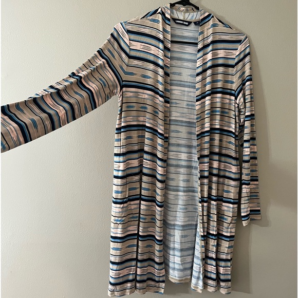Lands End Lightweight Long Striped Cardigan with Pockets - Small - Picture 2 of 15